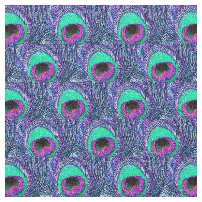 Peacock Feather Fabric Green Teal Purple Pink Blac (Close Up)