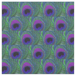 Peacock Feather Fabric - Green Violet Purple Black