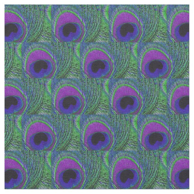 Peacock Feather Fabric - Green Violet Purple Black (Close Up)