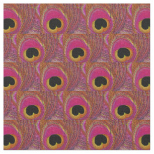 Peacock Feather Fabric - Pink Yellow Orange Black