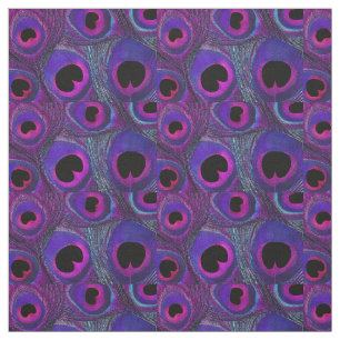 Peacock Feather Fabric Purple Pink Grey Black