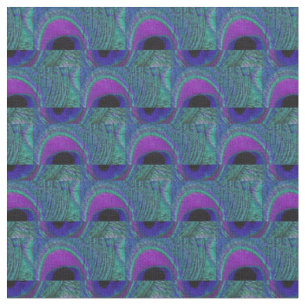 Peacock Feather Fabric - Purple Violet Aqua Black
