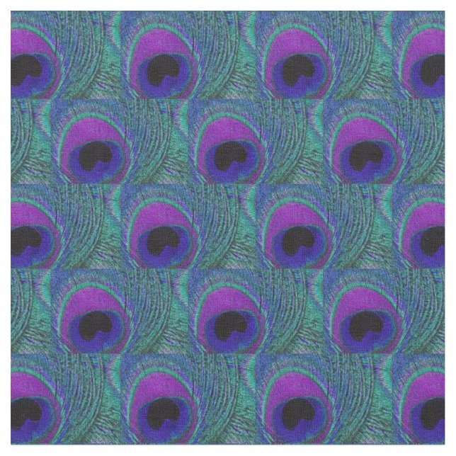 Peacock Feather Fabric - Purple Violet Aqua Black (Close Up)