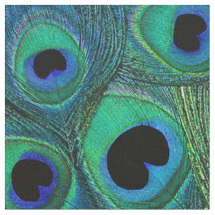 Peacock Feather Fabric Teal Aqua Blue Green Black