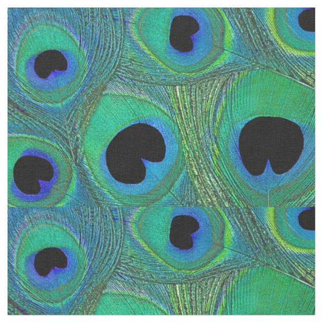 Peacock Feather Fabric Teal Aqua Blue Green Black (Close Up)