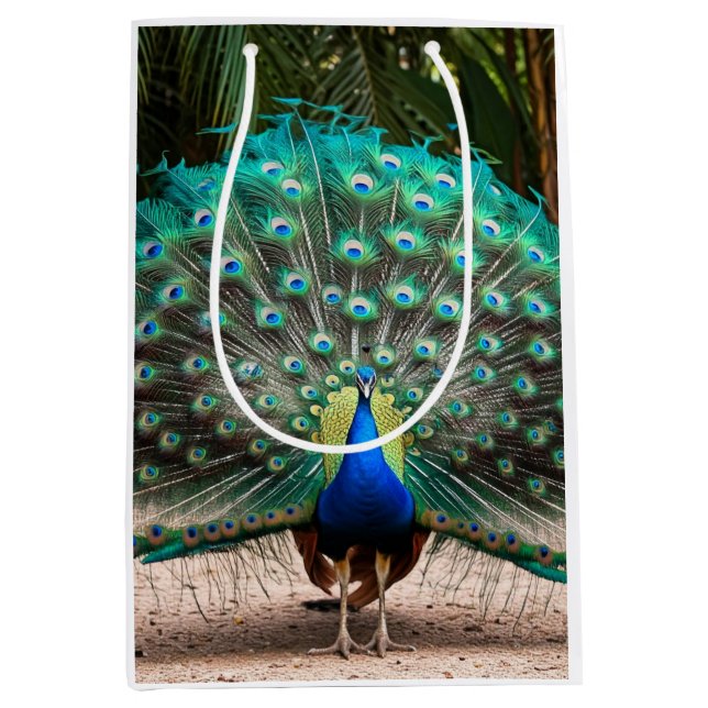 Peacock Feather Fanning Medium Gift Bag (Front)