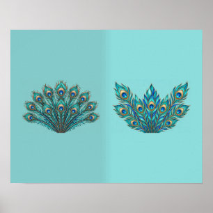 Peacock Feather Fans Copper and Gold Duo Poster