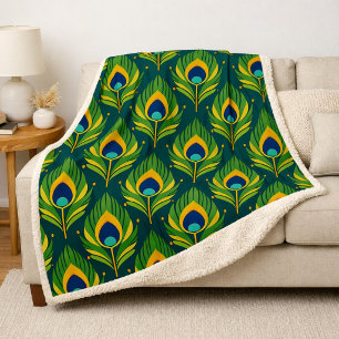 Peacock Feather Fleece Blanket