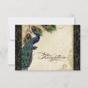Peacock & Feather Formal Reception Invite Black