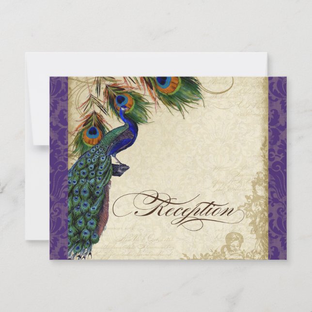 Peacock & Feather Formal Recetion Invite Purple (Front)