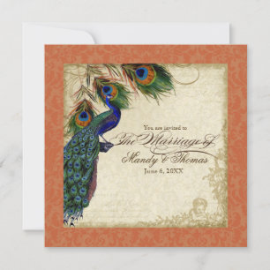 Peacock & Feather Formal Wedding Invite Orange