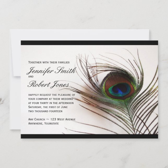 Peacock Feather Glamour Wedding Invitation (Front)