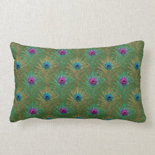 Peacock Feather Glitter and Sparkle Lumbar Cushion