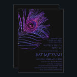 Peacock Feather Glitter Purple Bat Mitzvah Logo Invitation<br><div class="desc">This design features an elegant pink and purple glitter peacock feather on a black background with your Bat Mitzvah Invitation information below. Personalise by editing the text in the text boxes. Add your Corporate Logo to the back of the design. Designed for you by Evco Studio www.zazzle.com/store/evcostudio</div>