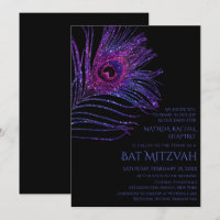 Peacock Feather Glitter Purple Bat Mitzvah Logo