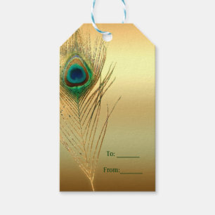 Peacock Feather Gold Exotic Boho Chic Custom Favou Gift Tags