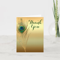 Peacock Feather Gold Exotic Boho Chic Thank You