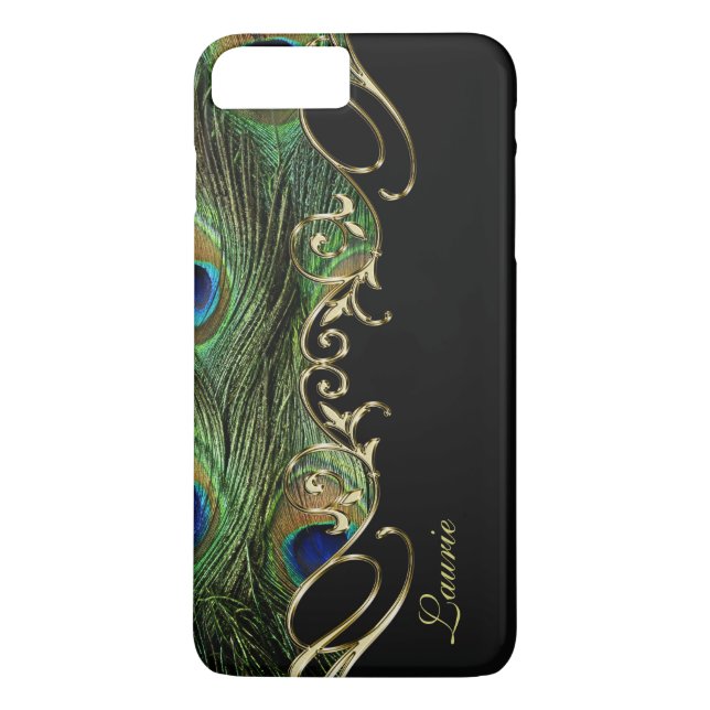 Peacock Feather Gold iPhone 7 Plus Monogram Case (Back)