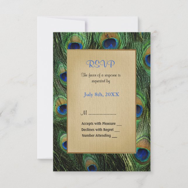Peacock Feather Green Wedding - RSVP Card (Front)