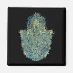 Peacock Feather Hamsa  Boho Judaica Magnet