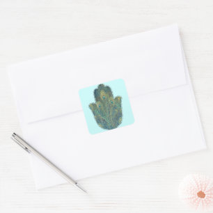 Peacock Feather Hamsa Boho Judaica Square Sticker