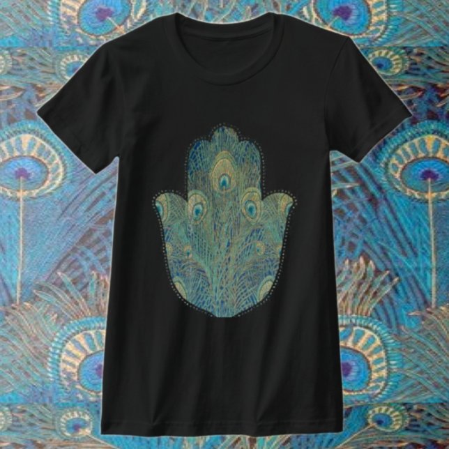Peacock Feather Hamsa  Boho Judaica T-Shirt (Creator Uploaded)