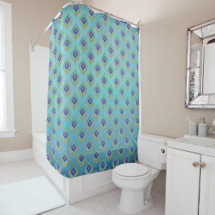 Peacock Feather Ikat Pattern Shower Bath Decor Curtain