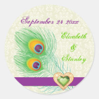 Peacock feather jewel heart wedding Save the Date