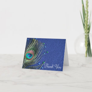 Peacock Feather Jewels Blue Thank You Card