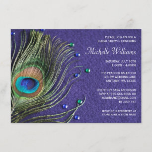 Peacock Feather Jewels Purple Bridal Shower Invitation
