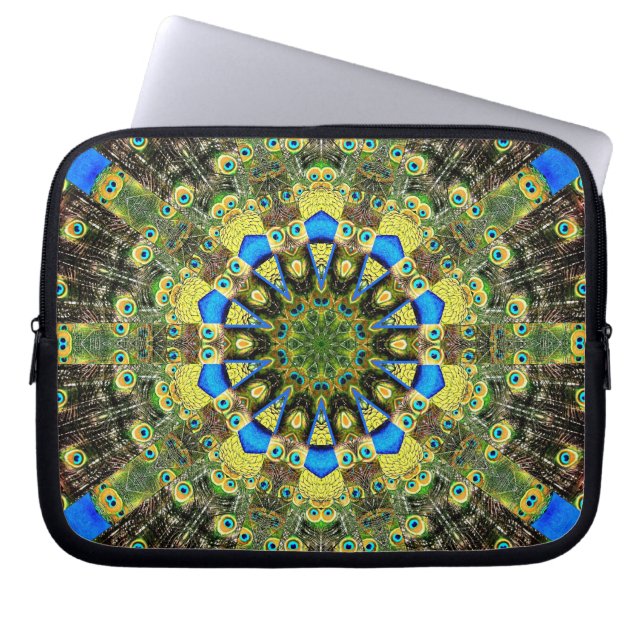 Peacock Feather Kaleidoscope 1 Laptop Sleeve (Front)
