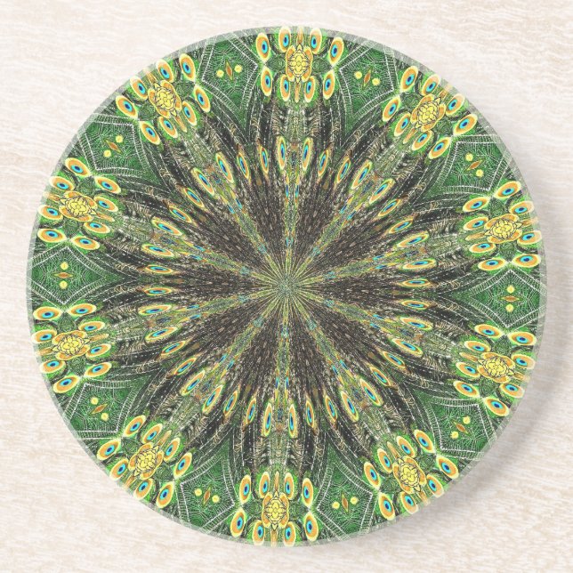 Peacock Feather Kaleidoscope 2 Coaster (Front)