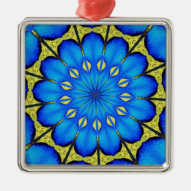 Peacock Feather Kaleidoscope 4 Metal Tree Decoration (Front)