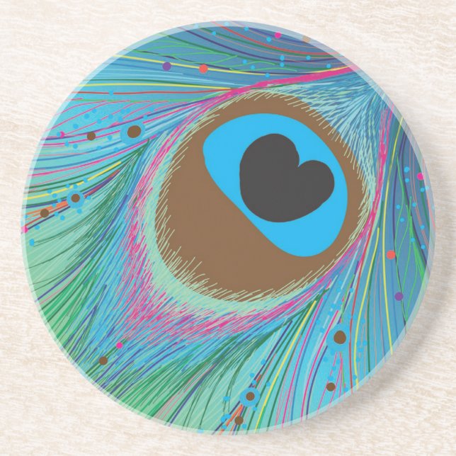 Peacock feather lines background coaster (Front)