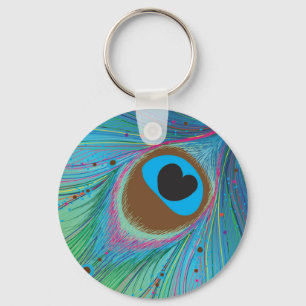 Peacock feather lines background key ring
