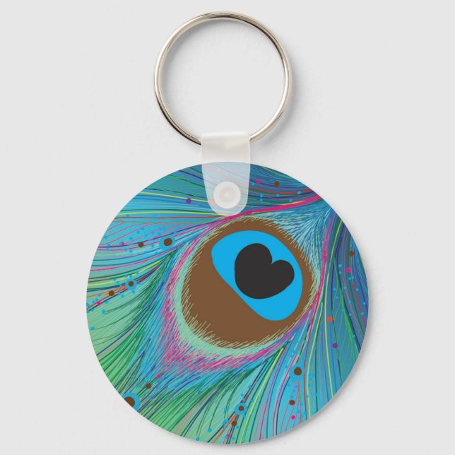 Peacock feather lines background key ring (Front)