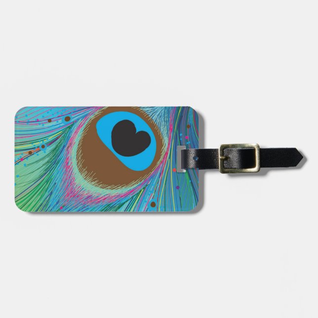 Peacock feather lines background luggage tag (Front Horizontal)