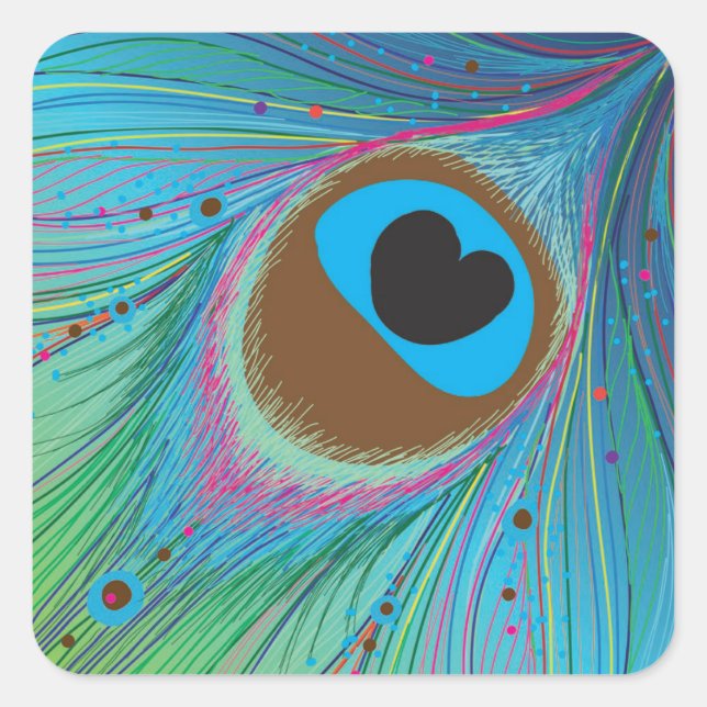 Peacock feather lines background square sticker (Front)