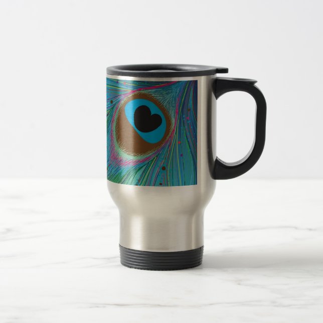 Peacock feather lines background travel mug (Right)