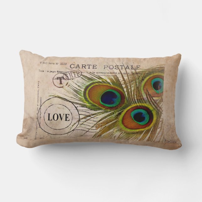 Peacock Feather Love Note Lumbar Cushion (Front)