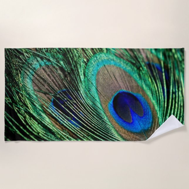 Peacock Feather Lucky Beach Towel (Front)