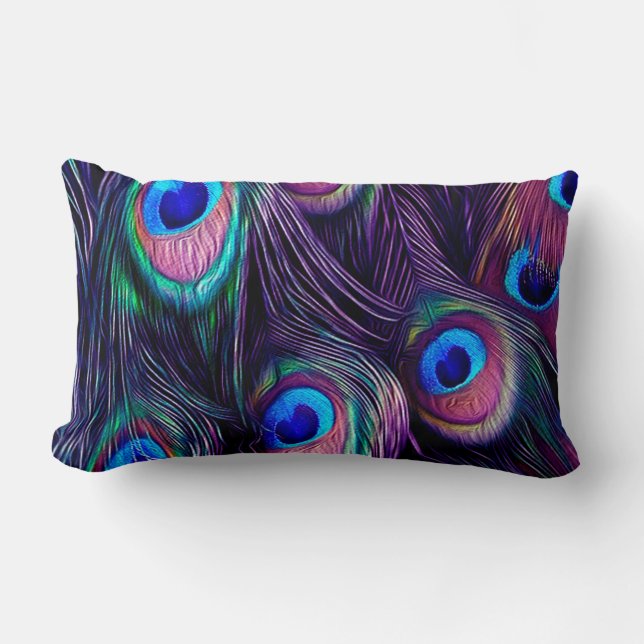Peacock Feather Lumbar Cushion (Front)