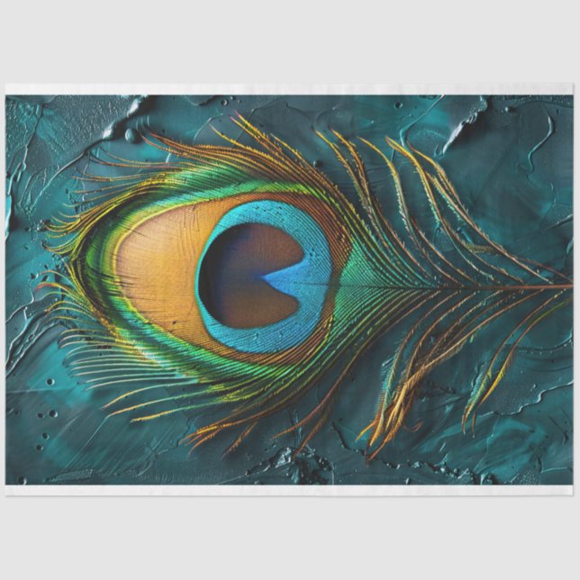 Peacock Feather Macro Oil Painting Decoupage Tissue Paper (Front)