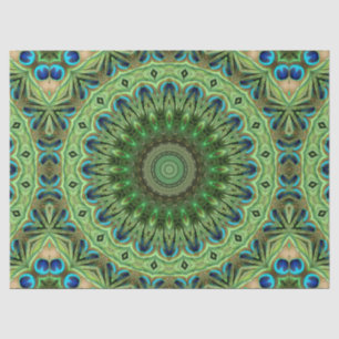 Peacock Feather Mandala Emerald and Blue Symmetry Tissue Paper