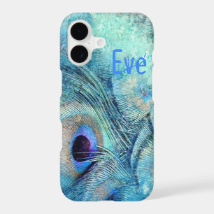 Peacock feather marble teal blue elegant
