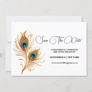 Peacock feather minimalist plain save the date invitation