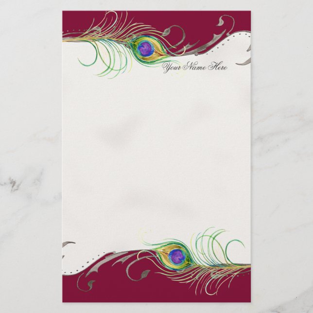 Peacock Feather n Swirls - Wedding Stationery (Front)