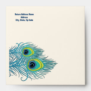 Peacock Feather Navy Blue Wedding  Envelope