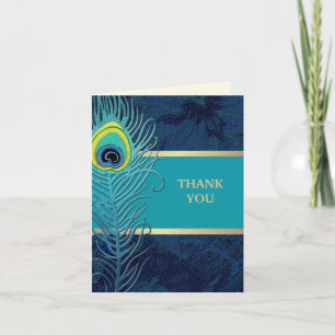 Peacock Feather Navy Blue Wedding Thank You Cards