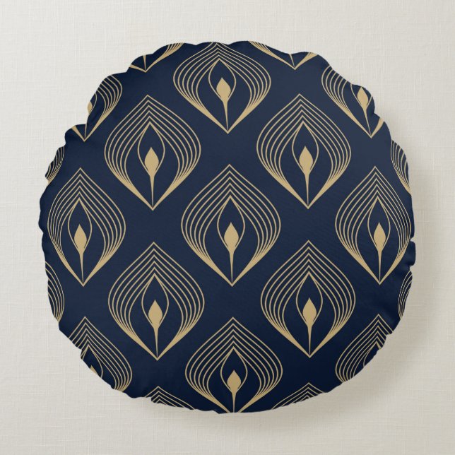 Peacock feather ombre pattern ditzy floral motif.  round cushion (Front)